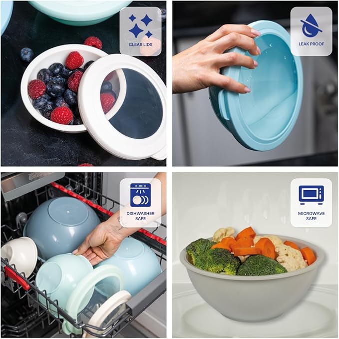 WHYSKO Mixing Bowl Set, 12 Piece Colorful Plastic Mixing Bowls with Lids Set for Food Prep Storage and Serving, Microwave and Dishwasher Safe for Kitchen Baking Cooking