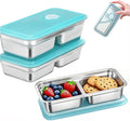 3 Pack Stainless Steel Snack Containers, Meal Prep Containers, Metal Bento Lunch Box with 2 Compartments, Dishwasher-Safe, Reusable Grab and Go Snack Containers with Lids for Travel, Office, Camping
