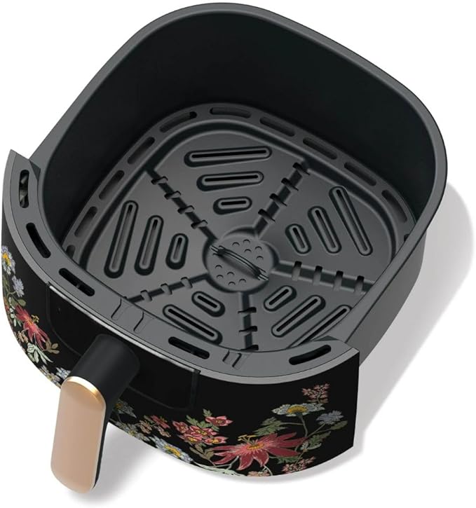 Beautiful by Drew Barrymore 6-Quart Digital Air Fryer, TurboCrisp Technology, Touch-Activated Display, 1750W, 90–400°F, Dishwasher-Safe Basket (BLACK WILDFLOWER)