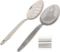 Chef Kunz Slotted and Regular Spoon Set | Pack of 2 | 18/10 Stainless Steel | 9 Inch Cooking Dinner Serving Basting Quenelle Chef Spoons