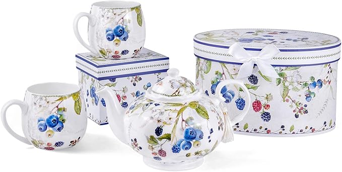 Wild Berries Bone China Big Belly Mug 16.23 fl oz.(480ml) in Gift Box, Coffee Tea Mug