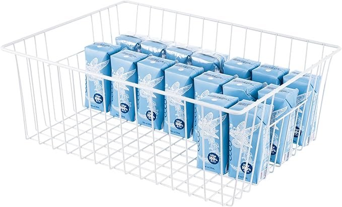 Freezer Organizer Bins, Upright Freezer Baskets for 16, 17, 21 cu.ft Standup Freezer, Wire Storage Baskets with Built-in Handles, 4Pcs, White