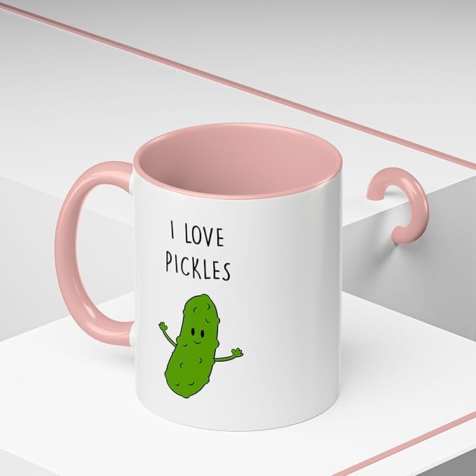 Cute Pickle Lovers Coffee Mug - I Love Pickles, Black Accent Mug, Funny Gift for Veggies Fans, Kitchen Decor, Unique Ceramic