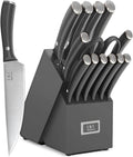 Newly Updated Chef Knife Set Sharp Blade Rivet Ergonomic Handle Knife Block Set Hundreds of Years of Masterful Craftsmanship(Black,15PCS)