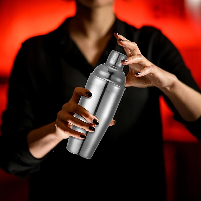 Nitial 9 Pcs Bar Cocktail Shaker Professional Stainless Steel Martini Drink Mixer Built-in Strainer for Bartending No Leaks Boston Shaker for Bar Party Drink Tool(Silver,25 oz)