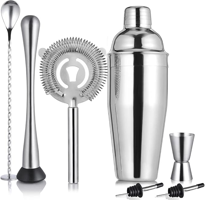 Cocktail Shaker Set & Bar Kit – 24 oz Stainless Steel Drink Mixer Martini Shaker for Bartender – Complete Cocktail Kit w/Strainer, Muddler, Alcohol Mixer Tools