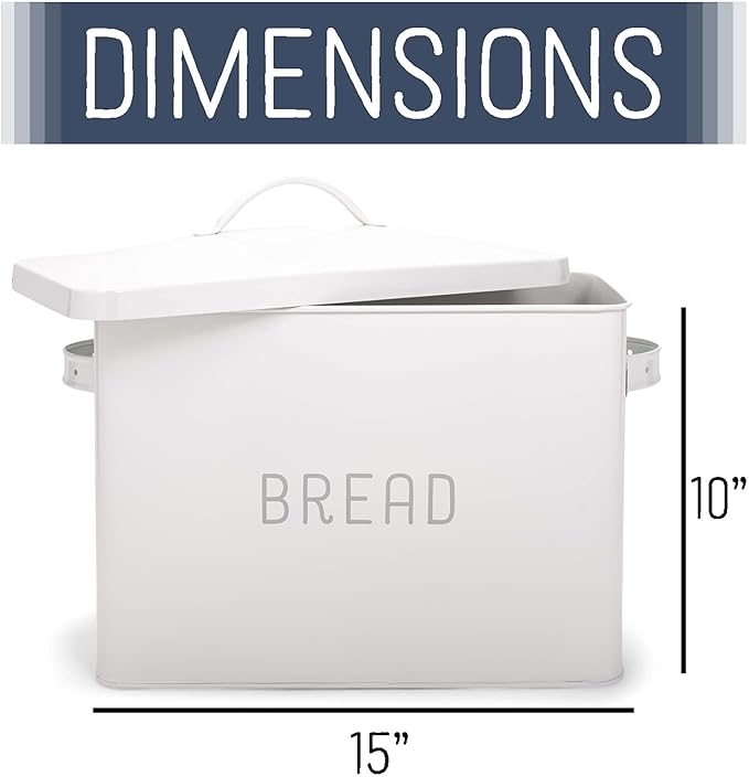 Nat & Jules Extra Large White 15 x 10 Metal Farmhouse Bread Box - Holds Two Full Loaves