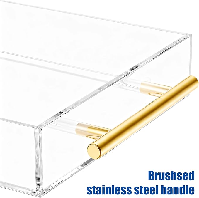 Clear Acrylic Serving Tray with Handles Large Ottoman Food Decorative Tray for Coffee Table Tea Fruit Snack Kitchen Bar Platter, 17x13’’