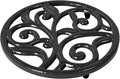 JOGREFUL Cast Iron Trivet Mats, Kitchen Pot Holders to Portect Table/Countertops, Heat Resistant Mats for Teapot/Hot Dishers/Plates, Vintage Mats with Weighted-Base, Vine Pattern, Black