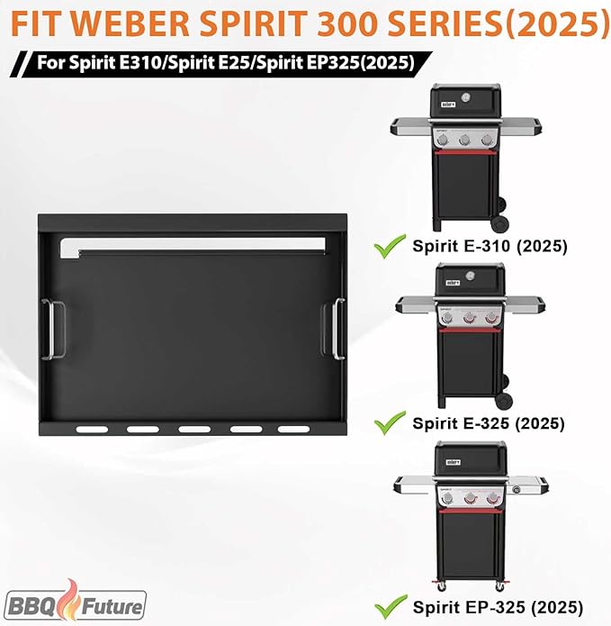 Full Size Griddle Insert with Handles for Weber Spirit 300 Series(2025 Models), Flat Top Grill Insert Replacement Parts for Weber Spirit E310 E325 EP325(2025), Non-stick Carbon Steel, Black