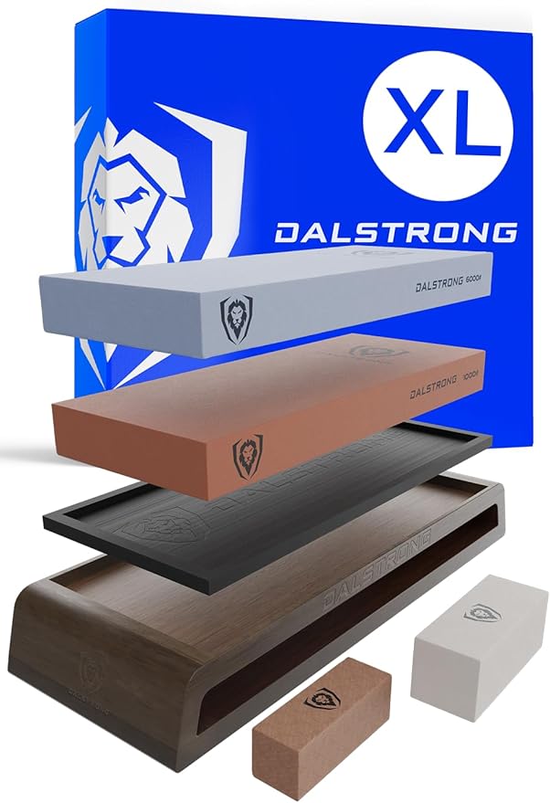 DALSTRONG Premium Whetstone Kit - #1000/#6000 Knife Sharpening Kit - Extra Large Grit Stones - Top-Grade Corundum - Thick Knife Sharpening Stone - Hand Crafted Acacia Wood - Whetstone Knife Sharpener
