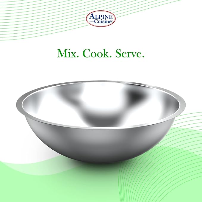 Alpine Cuisine Stainless Steel Mixing Bowls Set | Heavy-Duty Prep & Serving Bowls with Deeper Edge | Dishwasher Safe,Silver