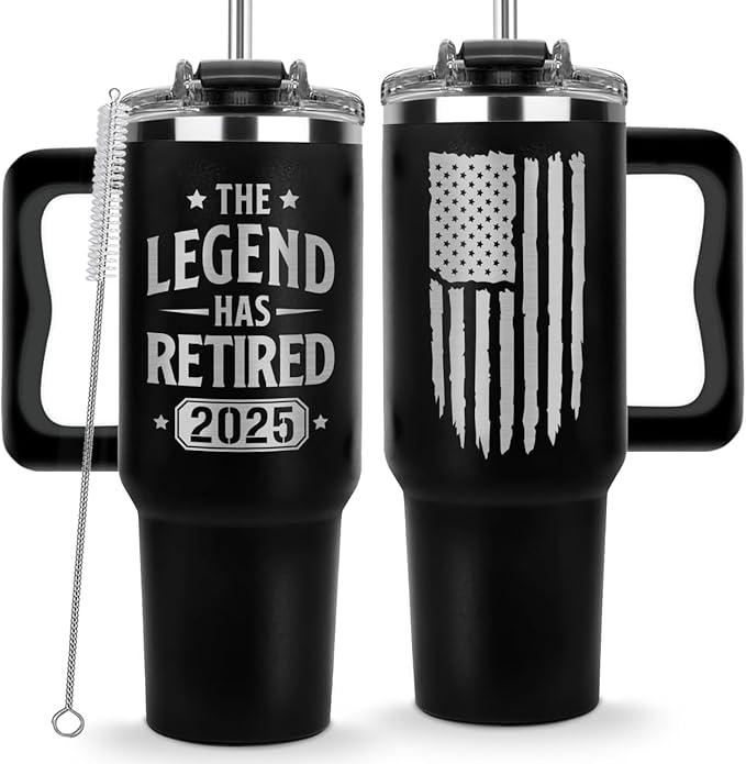 Retirement Gifts for Men 2025, The Legend Has Retired 2025 Tumbler 40Oz, Retirement Cup, Retired Gifts for Men, Farewell Gift for Coworkers, Retiring Coffee Mug Ideas for Colleague, Boss