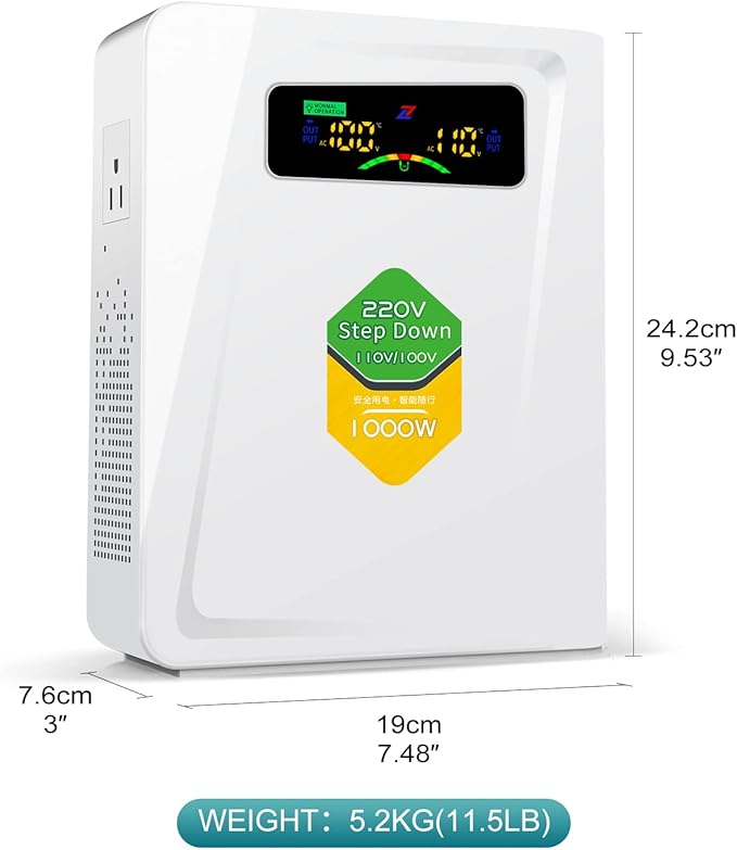 220v to 110v Step Down Transformer 1000W Power Voltage Converters, No Noise, Ten Protection Functions, Suit for Coffee Machines, Rice Cookers and Other US Appliances Used in Europe