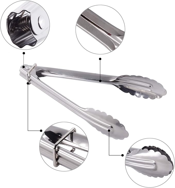 Small Stainless Steel Serving Tongs 7-Inch Salad Tongs, Set of 3 (Silver)