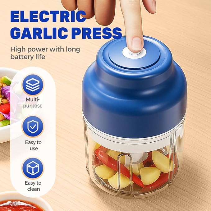 2026 Electric Garlic Chopper with USB Rechargeable Design, Portable Food Processor for Garlic, Onion, Chili, Nuts, Vegetables, One-Touch Mini Kitchen Helper (Purple, 320ml)