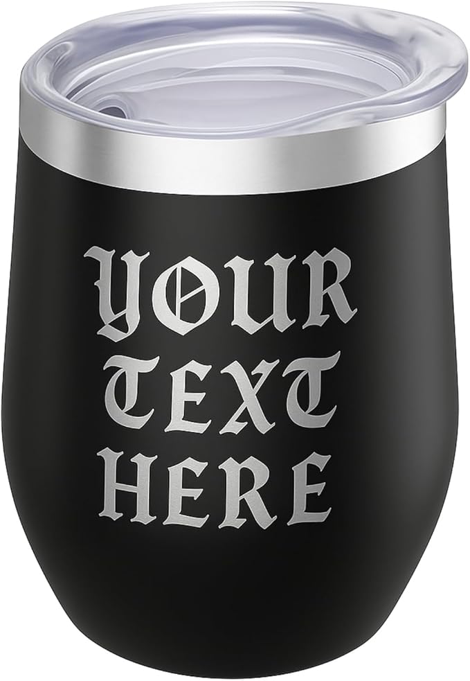 Gifts Inscribed Personalized Wine Tumbler with Lid – Black Custom Text Engraved Stainless Steel Insulated Mug for Hot & Cold Drinks – Customized Bridesmaid, Wedding, or Birthday Gift