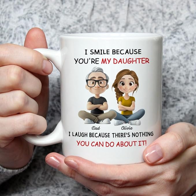 Wrappiness Custom Mug for Daughter From Dad - Personalized I Smile Because You're My Daughter Coffee Cup - Best Girl Mug For Mother's Day Gift for Birthday, Christmas