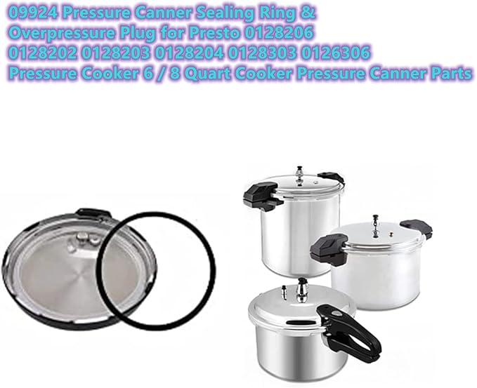 2-Pack 09924 Pressure Canner Sealing Ring & Overpressure Plug for Presto 0128206 0128202 0128203 0128204 0128303 0126306 Pressure Cooker 6 8 Quart Cooker Pressure Canner Parts