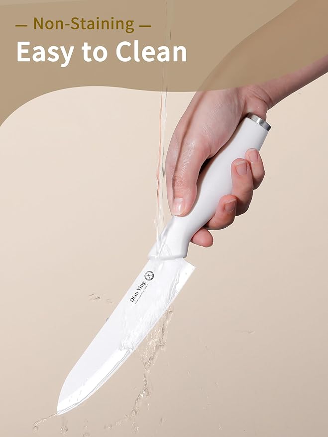 Pure Strengthening Ceramic Knife Set for Kitchen with Sheath 9Pcs: 100% Zirconia Ceramic Sharp Blade Fruit Cutting Knives with Cover Rustproof Clean Cut Edge White Handle