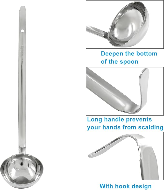 Piutouyar 3 Pcs 4 oz Soup Ladle Set, Stainless Steel Ladle with Long Hooked Handles Kitchen Cooking Serving Ladle Accessories for Cooking Soup Sauce Stews