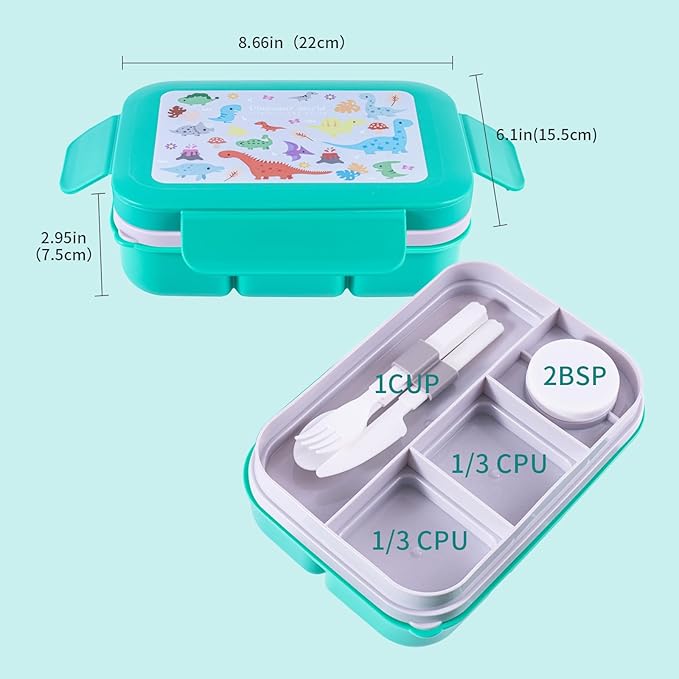 Leak-Proof, 8-Compartment Bento-Style Lunch Box - Ideal Portion Sizes for Ages 6+, Durale, Drop-Proof, Dishwasher Safe, & Made with BPA-Free Materials(Green)