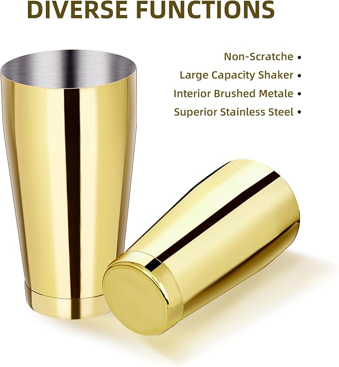 8 Pcs Cocktail Shaker Boston Shaker Set Professional Bartender Kit Bar Shaker Stainless Steel Drink Bartending Martini Tin with 18oz & 28oz Mixed Alcohol Tool for Beginner(Gold)