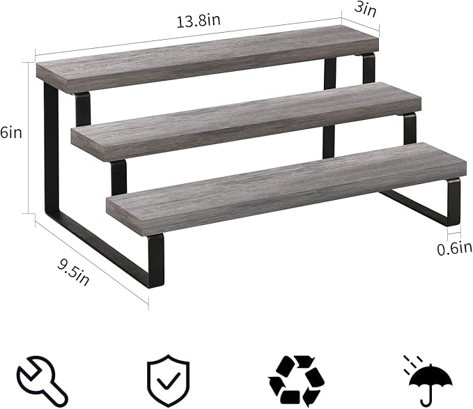YINMIT Wooden Display Riser Stand, Tiered Perfume and Cologne Organizer Stand, 3 Tier Spice Rack Organizer, Rustic Display Shelf for Candles (3 Tier,Grey)