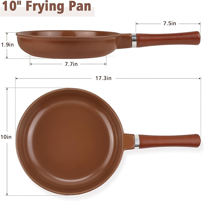 Pure Ceramic Frying Pan Skillet, One-Piece Construction Ensures No Coatings & No Metal, SGS-Certified Non-Toxic, Naturally Nonstick for All Cooktops, 10-inch (Brown)