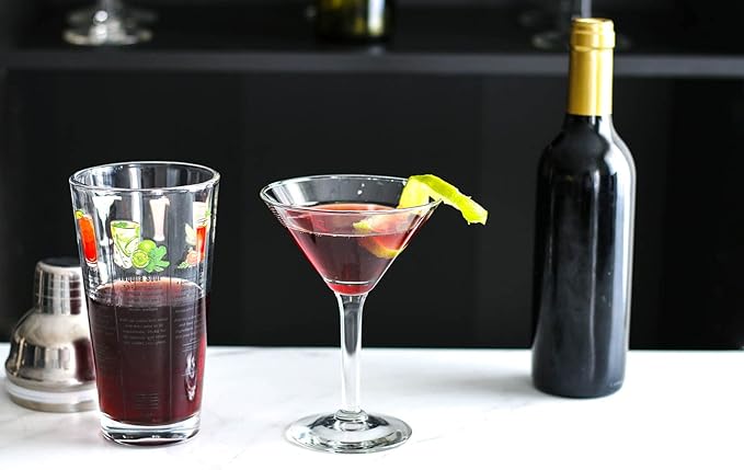 14 oz Recipe Glass Cocktail Shaker With Strainer Top - Includes 6 Cocktail Drink Recipes (Tequila Theme)