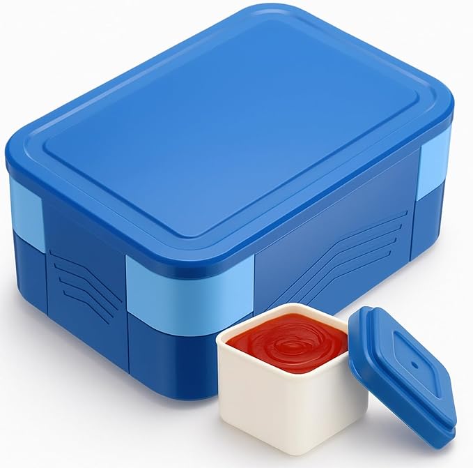 6-compartment Bento Box, 50oz Lunch Container with Utensils & Sauce Cup, Microwave & Dishwasher Safe, Leakproof Lunch Box for Adults Men Women(Royal Blue)