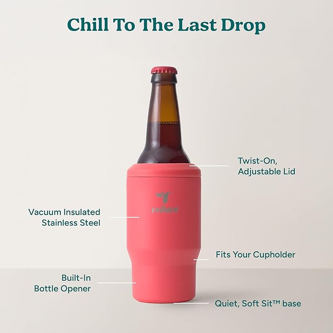 Reduce 4-in-1 Drink Cooler - Versatile Can & Bottle Holder with Vacuum Insulation - Keeps Drinks Cold Up to 4 Hours - Includes Bottle Opener - Fits Cupholders & Dishwasher Safe - 14oz - Daiquiri