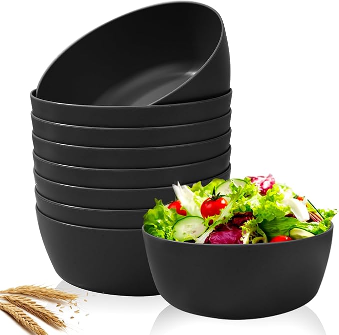 EI 8pcs Wheat Straw Bowls,28oz Reusable Cereal Bowls,Unbreakable Plastic Bowls,Premium Wheat Straw Bowls Set,Microwave and Dishwasher Safe Lightweight Fruit/Salad/Soup Bowls for Picnic,Halloween