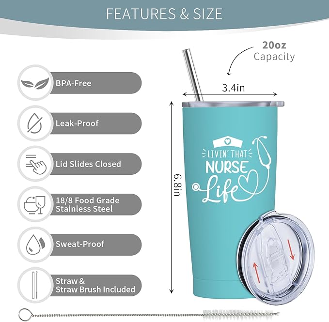 Nurse Christmas Gifts for Women - RN/LPN Gifts for Nurses - Gift for Nurse Practitioner - Nursing Student Gift, 20 oz Stainless Steel Tumbler With Lid & Straw