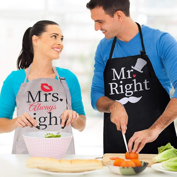 ZOORON Mr & Mrs 2-Piece Kitchen Aprons Set - Anniversary & Wedding Gifts for Couples