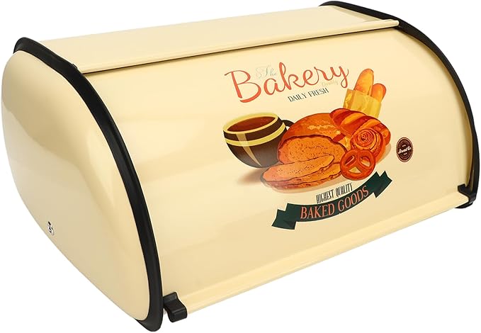 Topyond Vintage Bread Box, Metal Bread Box for Kitchen Countertop, Rustic Bread Holder with Roll Top Lid, Farmhouse Bread Storage Bin, Stainless Steel Breadbox for Homemade Bread