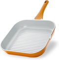 KOCH SYSTEME CS 11 Inch Nonstick Grill Pan for Stove Tops, Square Griddle Pan with Pour Spouts, Grill Pan for Indoor Cooking, Grill Skillet with Bakelite Handle, PTFE & PFOA Free, Orange