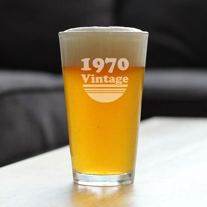 Bevvee Vintage 1970 Pint Glass for Beer - 55th Birthday Gifts for Men or Women Turning 55 - Fun Bday Party Decor - 16 oz