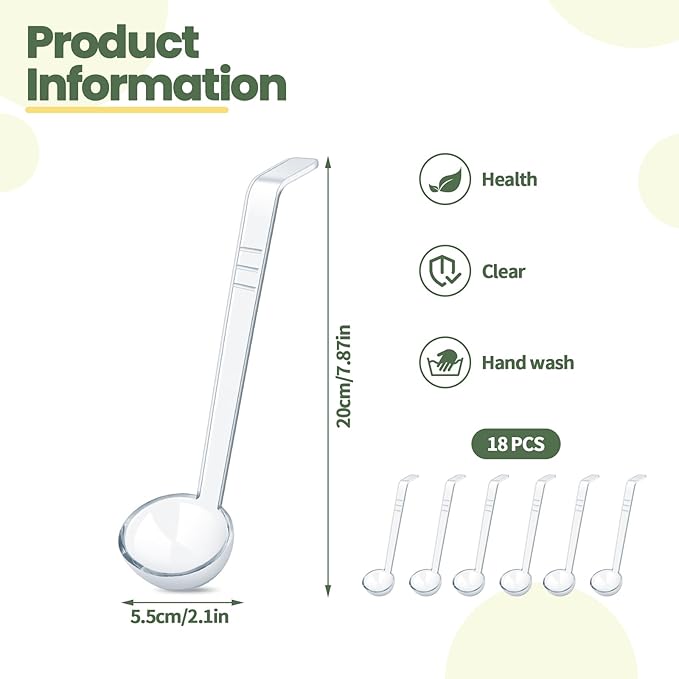 18 Pcs 1 Oz Small Ladle 7.87 Inches Mini Ladles for Serving Sauce, Soup, Dressing, Punch Bowl, Gravy, Cocktail, Fruit Juices – Clear Plastic Long Handle Ladles for Parties