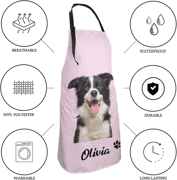 Custom Face Apron for Men Women, Personalized Photo Apron with Pockets, Customized Kitchen Aprons