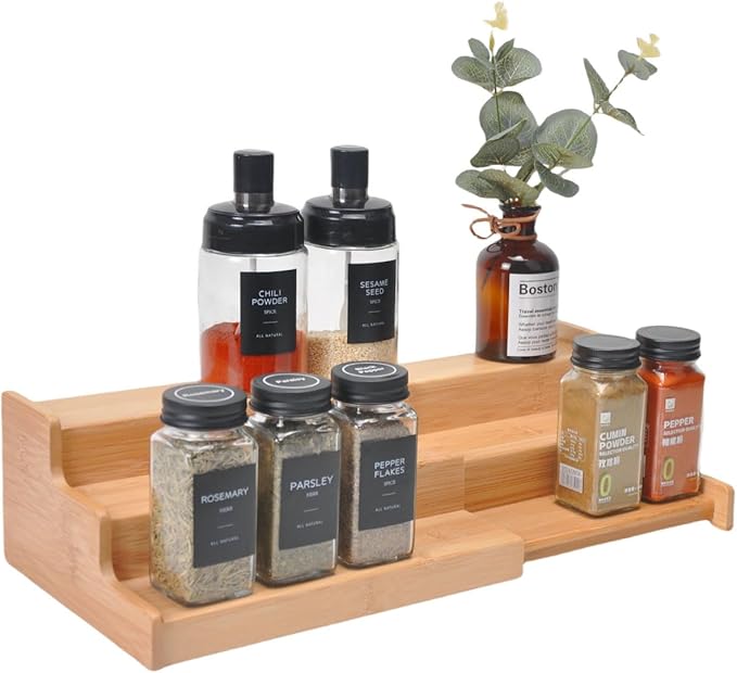 JinDoWin Spice Rack Organizer For Cabinet, Spice Organization For Cabinet, Spice Rack For Countertop,15.7 Inch Adjustable Seasoning Organizer Spice Organizer (2 Pack, Medium)