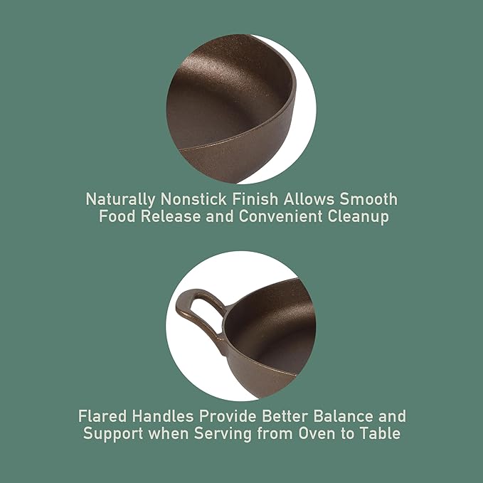 Bloomhouse - Two Time Oprah's Favorite Things Winner - Natural Bronze Finish 12" Cast Iron Skillet w/Long Handle, Helper Handle & Olive Wood Trivet – Olive Oil Treated Fry Pan, Oven & Stovetop Safe