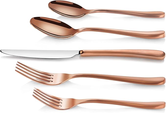 Cangshan 1027020 Rain II Series 20-Piece Stainless Steel 18/10 Forged Antique Copper Finish Flatware Set