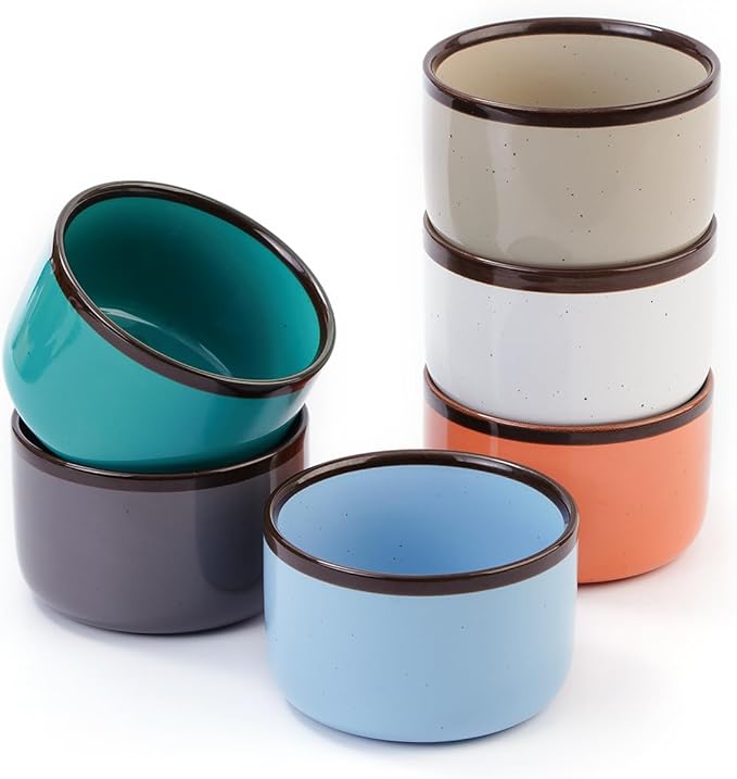 Juimma Ramekins 8 oz, Creme Brulee Ramekins Oven Safe, Ramiken Small Bowls Ceramic Baking Dishes for Pudding Custard, Dipping Sauce Cups for Souffle Ice Cream, Set of 6, Morandi Color