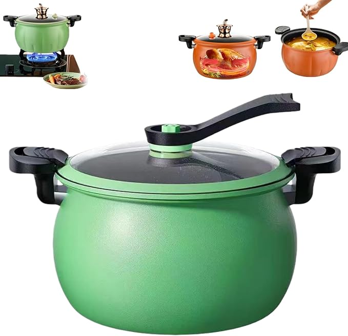 Multifunctional Large Capacity Non-Stick Pressure Cooker, Micro Pressure Cooker Pot, Non-Stick Surface, Visual Glass Lid, with Lid for Culinary Styles (Green-8L)