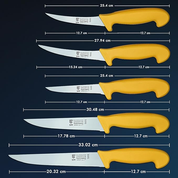 SMI - 6 Pcs Solingen Butcher Knife Set Germany Professional Chef knife Set Boning Knife Sharpening Steel Rod Meat Knife Sharp Kitchen Knives - German steel 1.4116