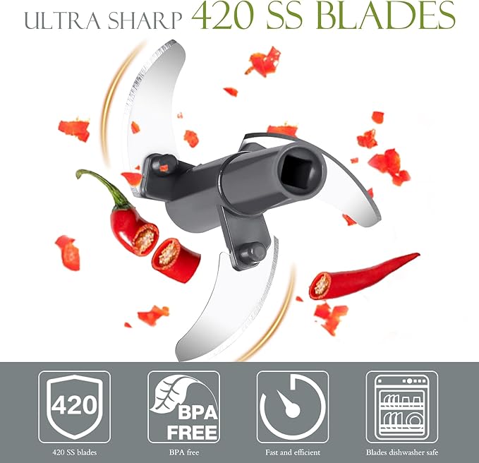 Ourokhome Manual Food Processor Vegetable Chopper, Portable Hand Pull String Garlic Mincer Onion Cutter for Veggies, Ginger, Fruits, Nuts, Herbs, etc., 650ml, Grey