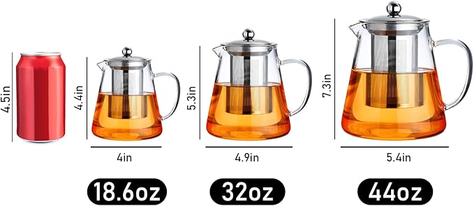 PARACITY Glass Teapot Stovetop 32 OZ, Borosilicate Clear Tea Kettle with Removable 18/8 Stainless Steel Infuser, Teapot Blooming and Loose Leaf Tea Maker Tea Brewer for Camping, Travel (950ML)