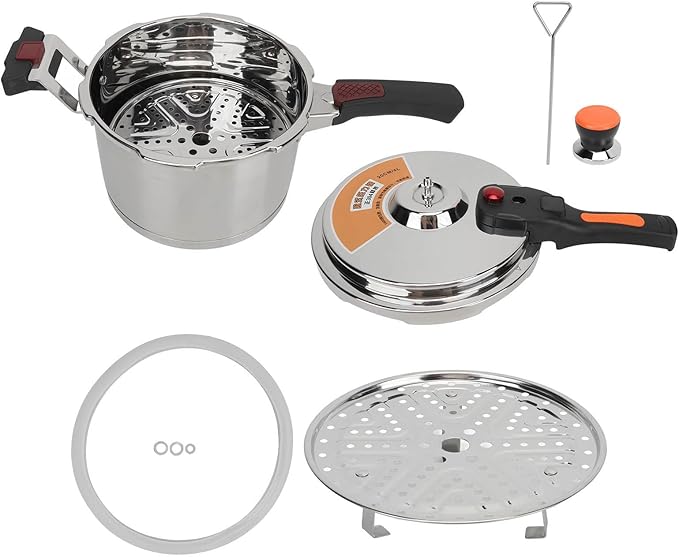 Pressure Cooker Stainless Steel Pressure Canner 80kpa Fast Cooking Safe with Safety Valve for Induction Gas Electric Stove (5L)