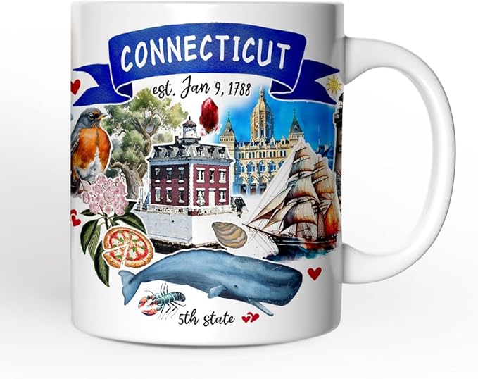 OrnamentallyYou Artistic Connecticut State Themes and Landmarks Mug